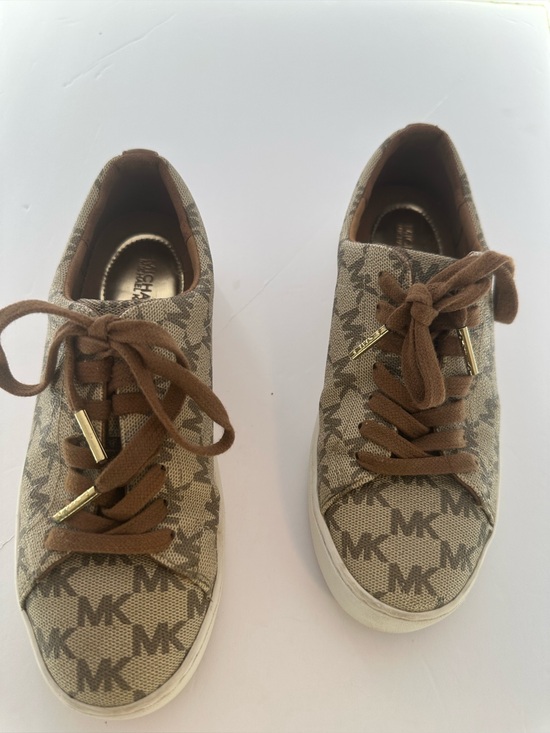 Michael Kors Shoes - Michael Kors MK Monogram Lace-Up Sneakers Brown Beige Logo Shoes Size 5.5M